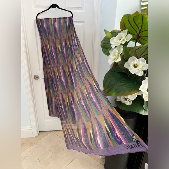 NWOT Chanel long silk scarf. Multi color. - Picture 2 of 10